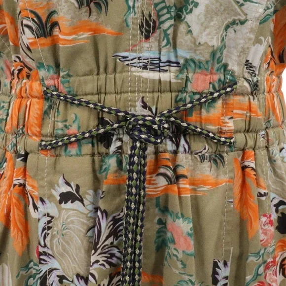 Peter Pilotto Khaki Cotton Floral Gathered Short Sleeve Dress US Size 8 - Picture 8 of 10